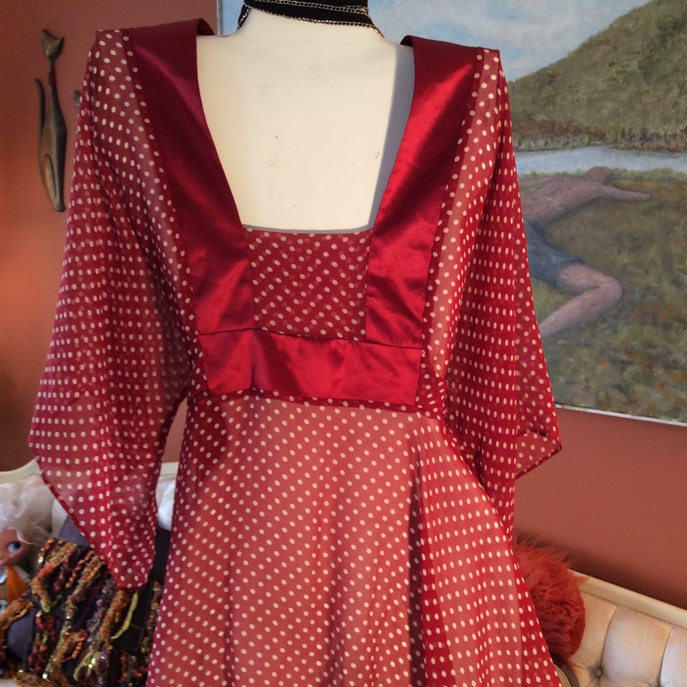 Vintage Arden b armed Red Polka Dot Sheer  Top
